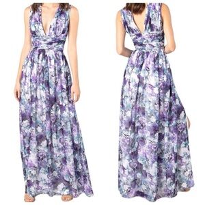 Dress the Population Jaclyn Floral Jacquard‎ Chiffon Gown Violet DDRC12-W714 NWT